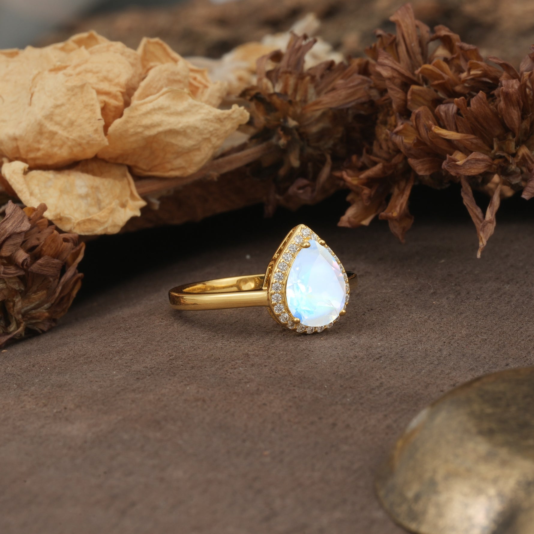 Luxurious and Unique 4-Prong Pear Cut Moonstone Engagement Ring - Additional view
