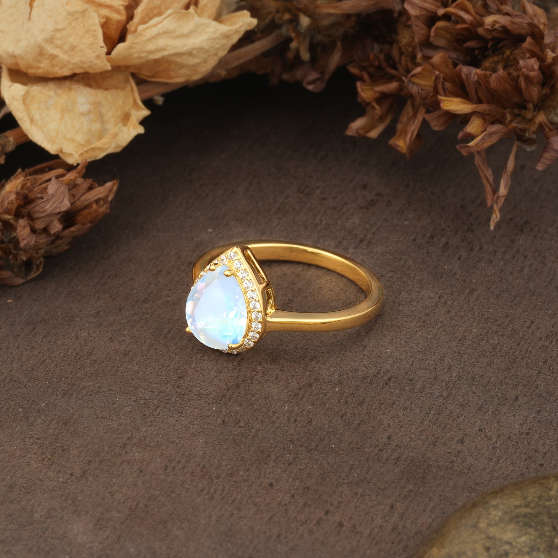 Luxurious and Unique 4-Prong Pear Cut Moonstone Engagement Ring - Additional view