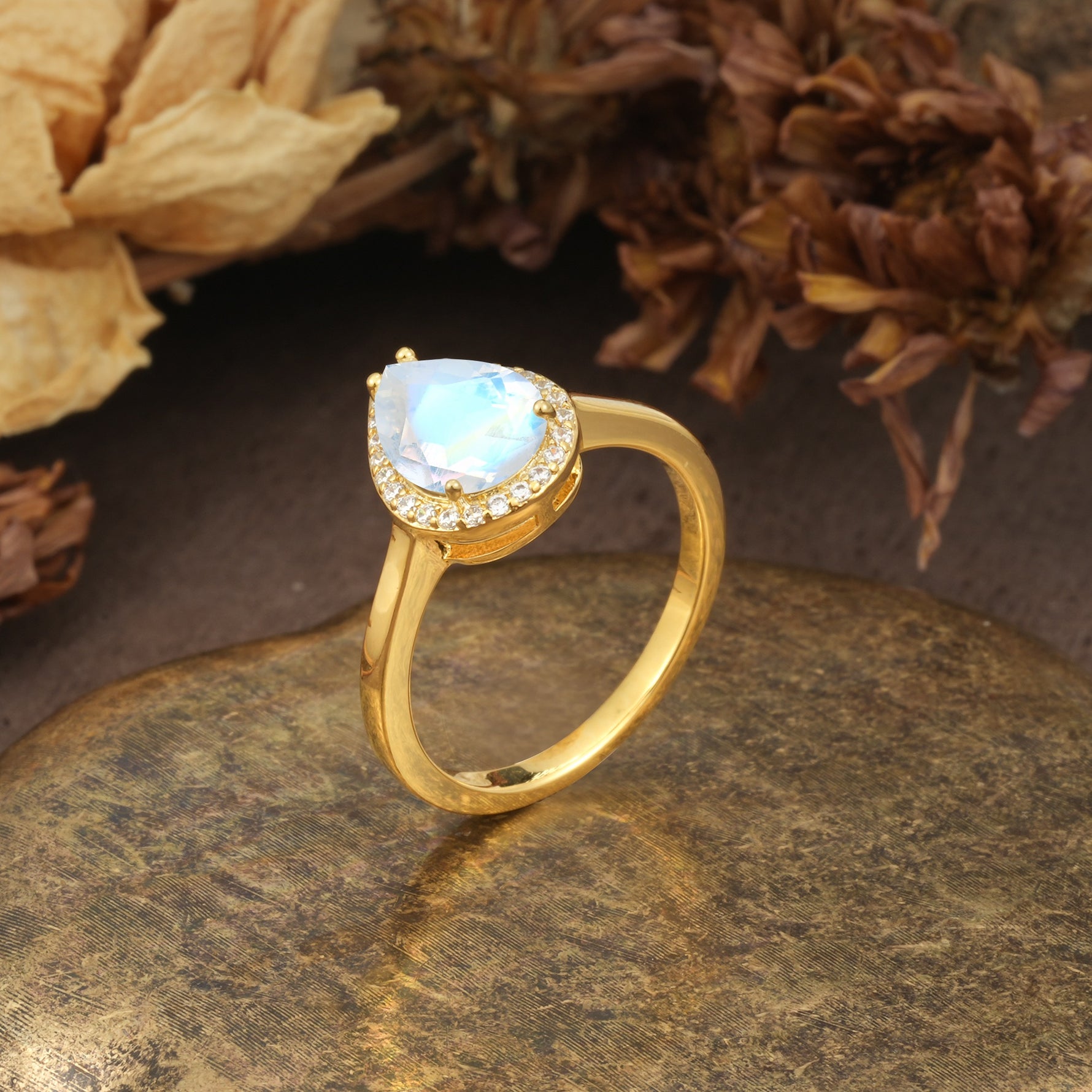 Luxurious and Unique 4-Prong Pear Cut Moonstone Engagement Ring - Additional view