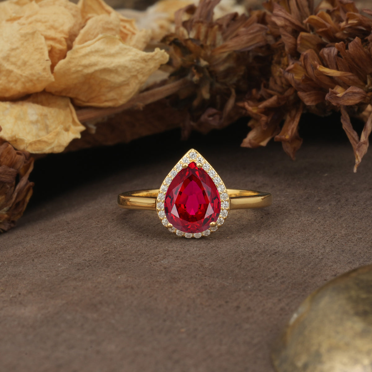 Luxurious and Unique 4-Prong Pear Cut Ruby Engagement Ring - Additional view