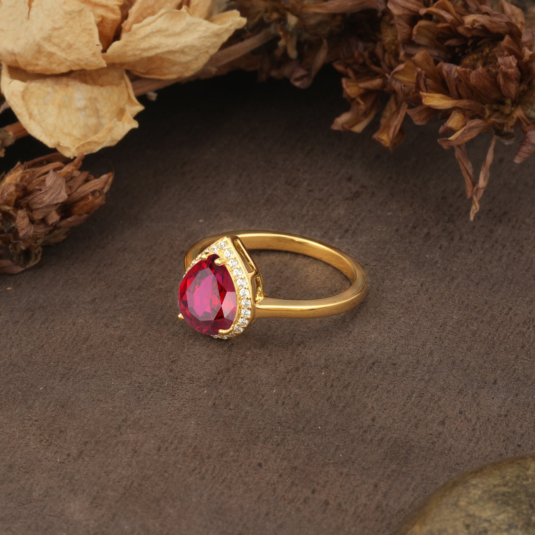 Luxurious and Unique 4-Prong Pear Cut Ruby Engagement Ring - Additional view