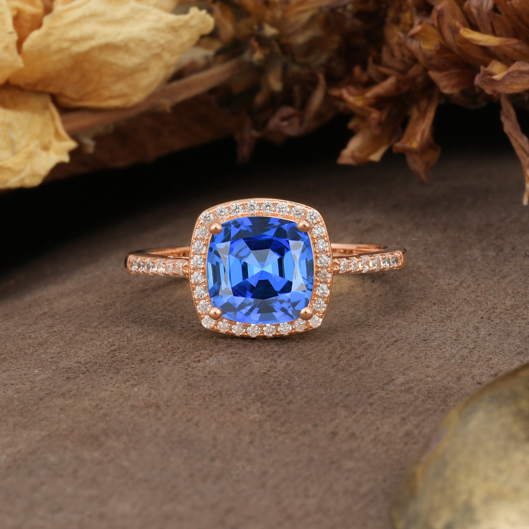 Luxurious and Unique 4-Prong Princess Cut  Sapphire Engagement Ring - Additional view