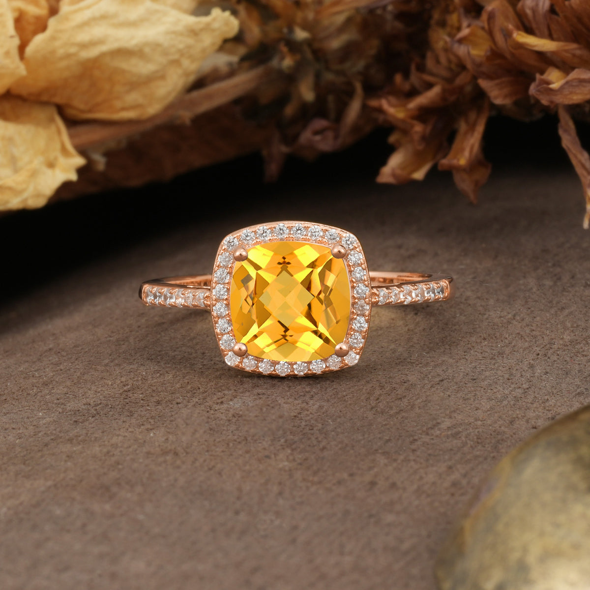 Luxurious and Unique 4-Prong Princess Cut  Citrine Engagement Ring - Additional view