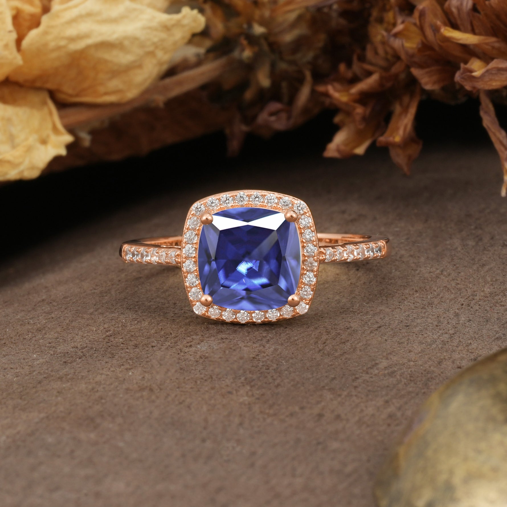 Luxurious and Unique 4-Prong Princess Cut  Tanzanite Engagement Ring - Additional view