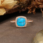 Luxurious and Unique 4-Prong Princess Cut  Turquoise Engagement Ring - Additional view