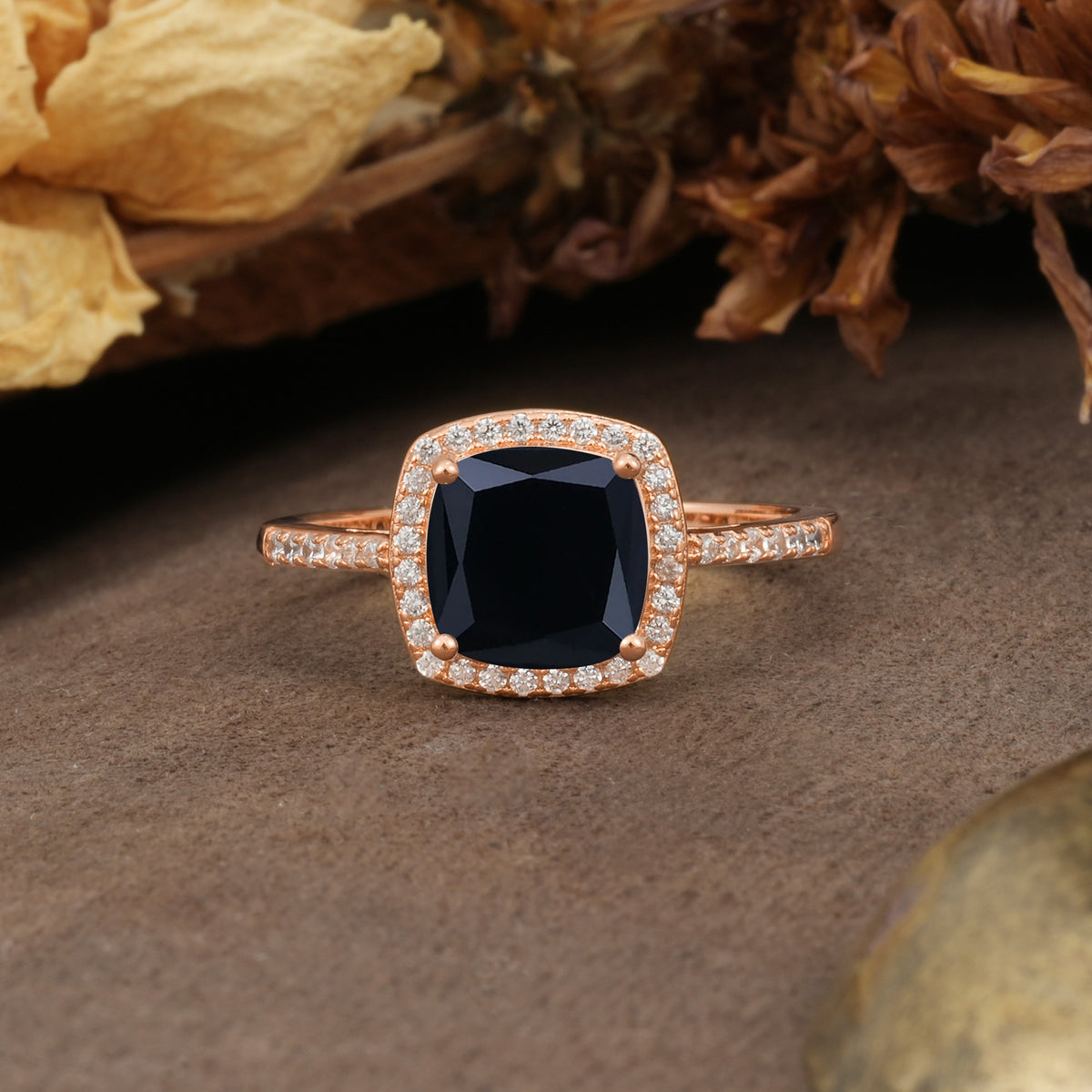 Luxurious and Unique 4-Prong Princess Cut  Black Onyx Engagement Ring - Additional view