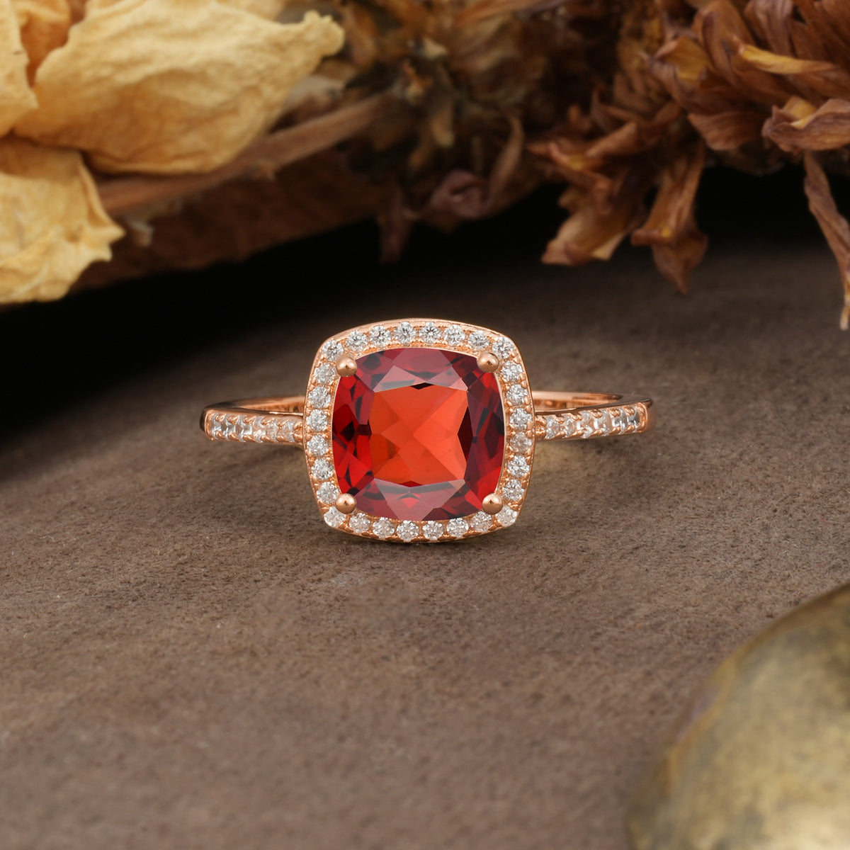 Luxurious and Unique 4-Prong Princess Cut  Garnet Engagement Ring - Additional view