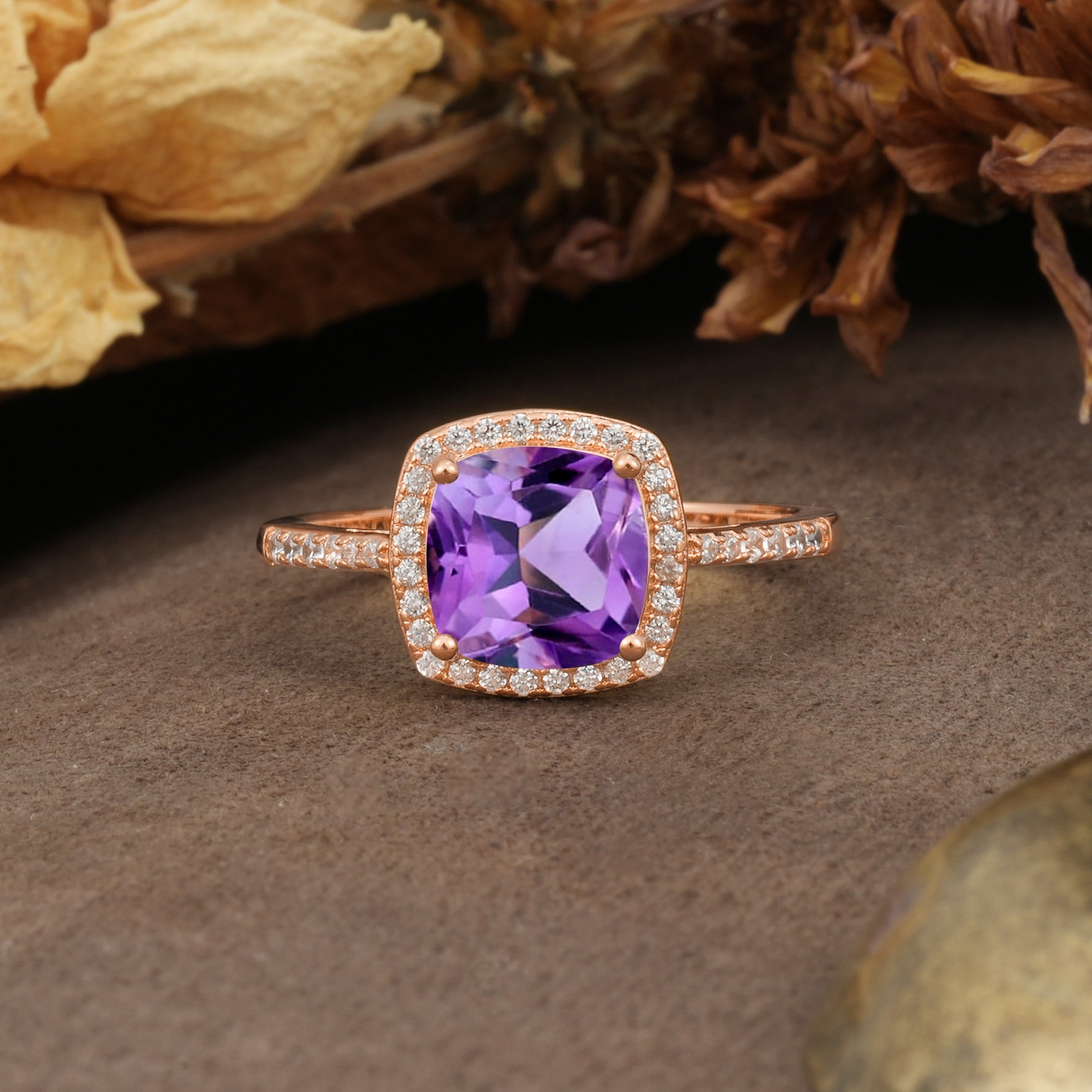 Luxurious and Unique 4-Prong Princess Cut  Amethyst Engagement Ring - Additional view