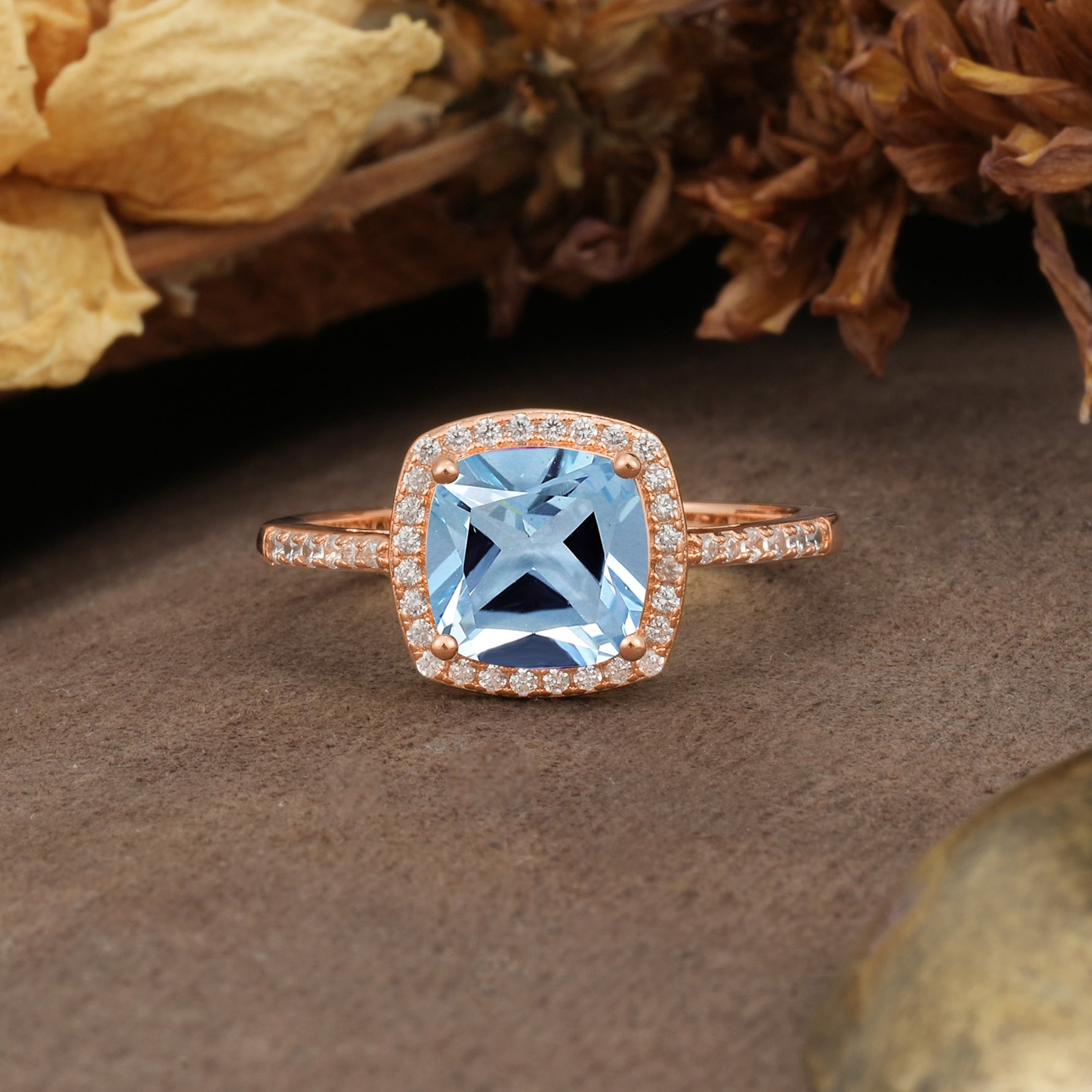Luxurious and Unique 4-Prong Princess Cut  Aquamarine Engagement Ring - Additional view
