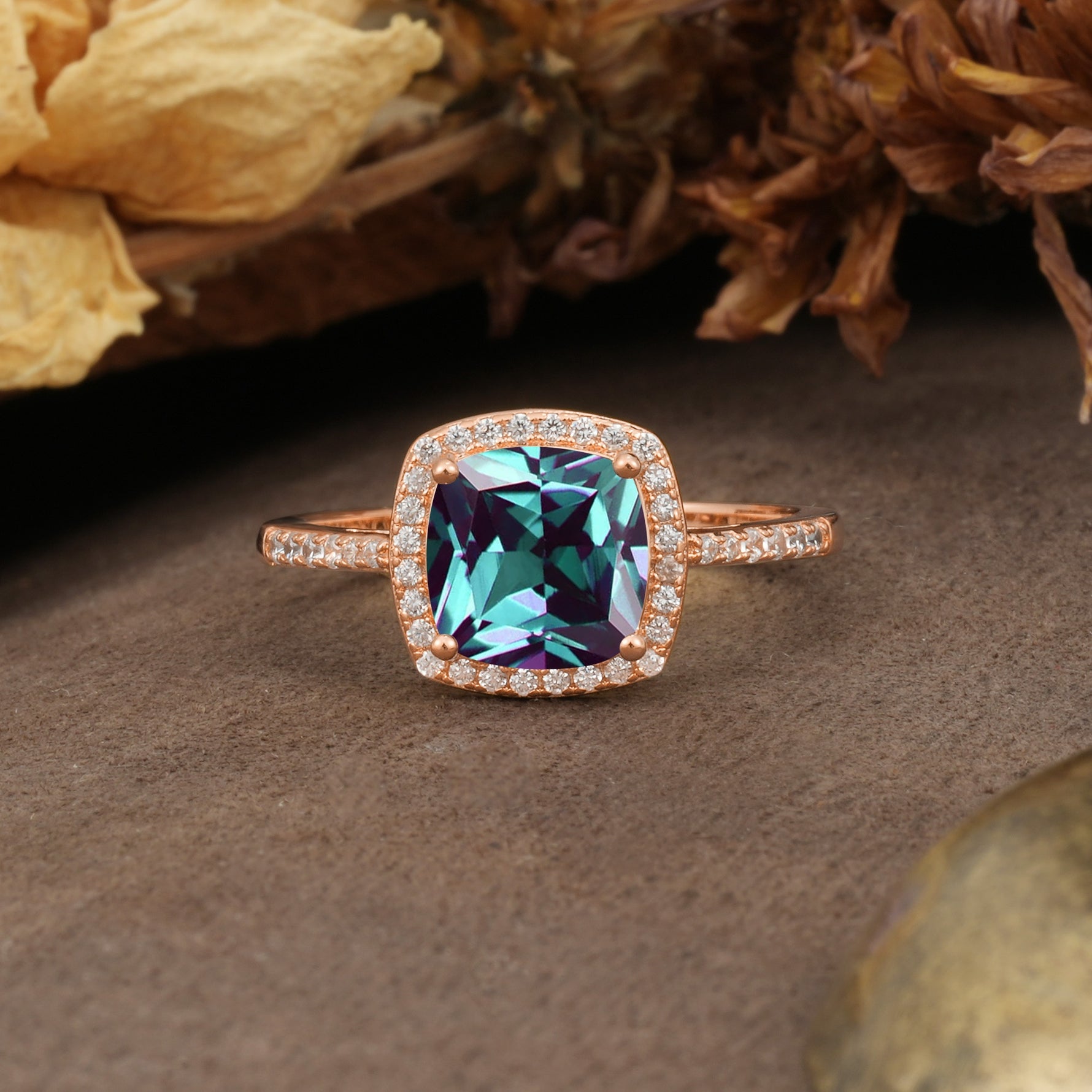 Luxurious and Unique 4-Prong Princess Cut  Alexandrite Engagement Ring - Additional view