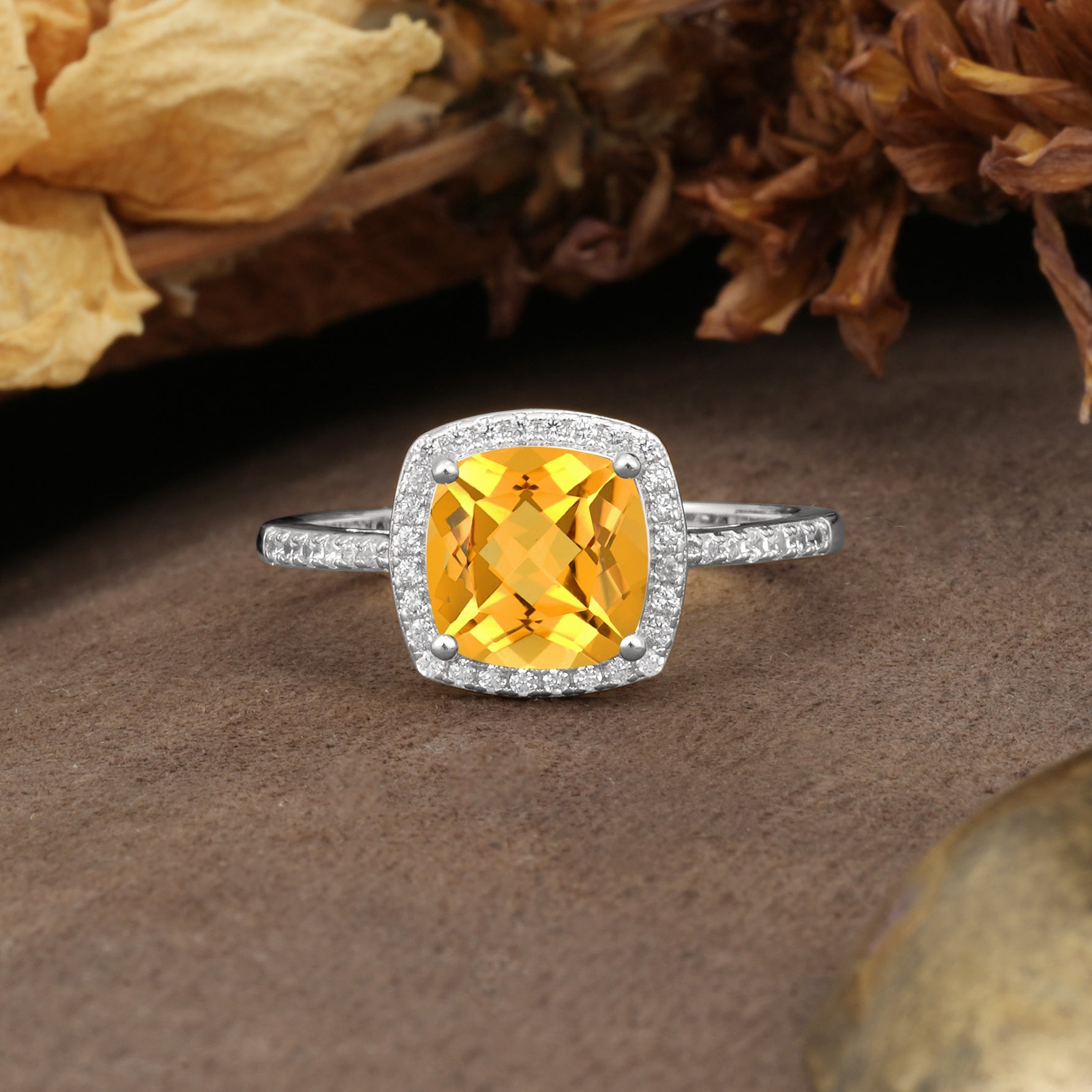 Luxurious and Unique 4-Prong Princess Cut  Citrine Engagement Ring - Additional view