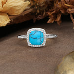 Luxurious and Unique 4-Prong Princess Cut  Turquoise Engagement Ring - Additional view
