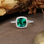 Luxurious and Unique 4-Prong Princess Cut  Emerald Engagement Ring - Additional view