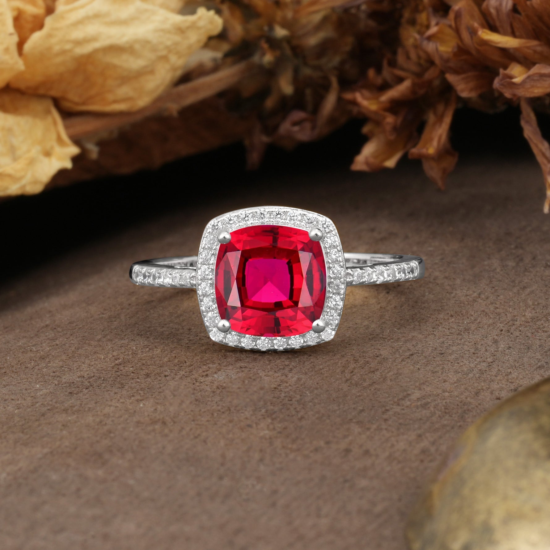 Luxurious and Unique 4-Prong Princess Cut  Ruby Engagement Ring - Additional view