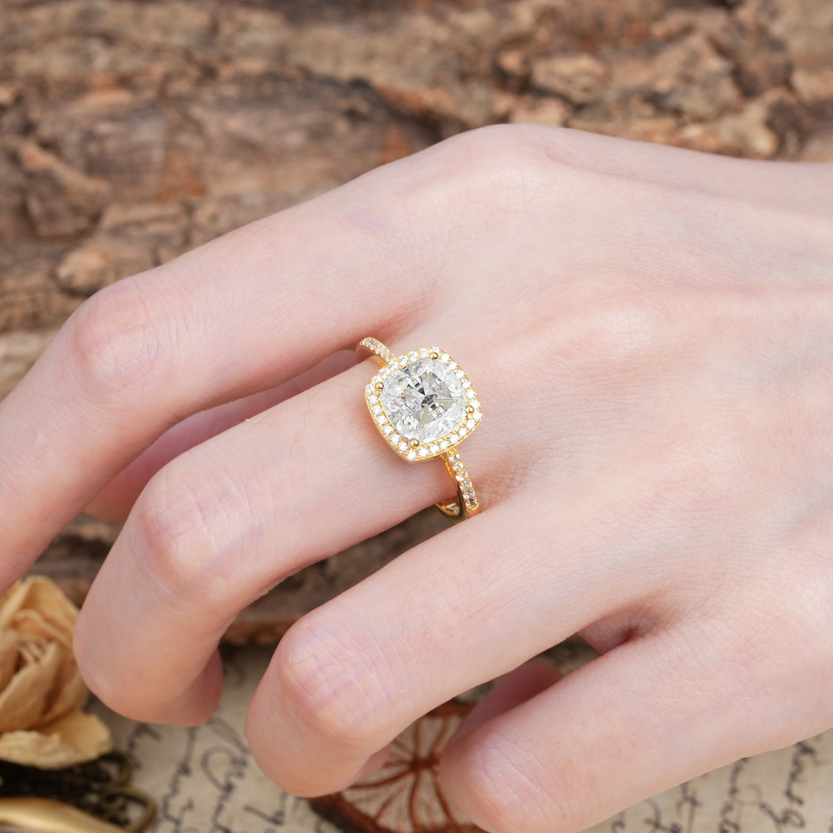 Luxurious and Unique 4-Prong Princess Cut  Moissanite Engagement Ring - Additional view