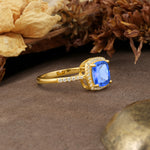 Luxurious and Unique 4-Prong Princess Cut  Sapphire Engagement Ring - Additional view