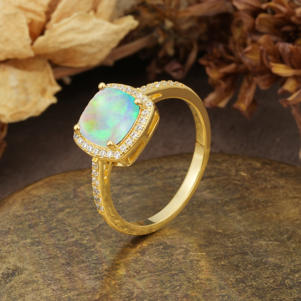 Luxurious and Unique 4-Prong Princess Cut  Fire Opal Engagement Ring - Additional view