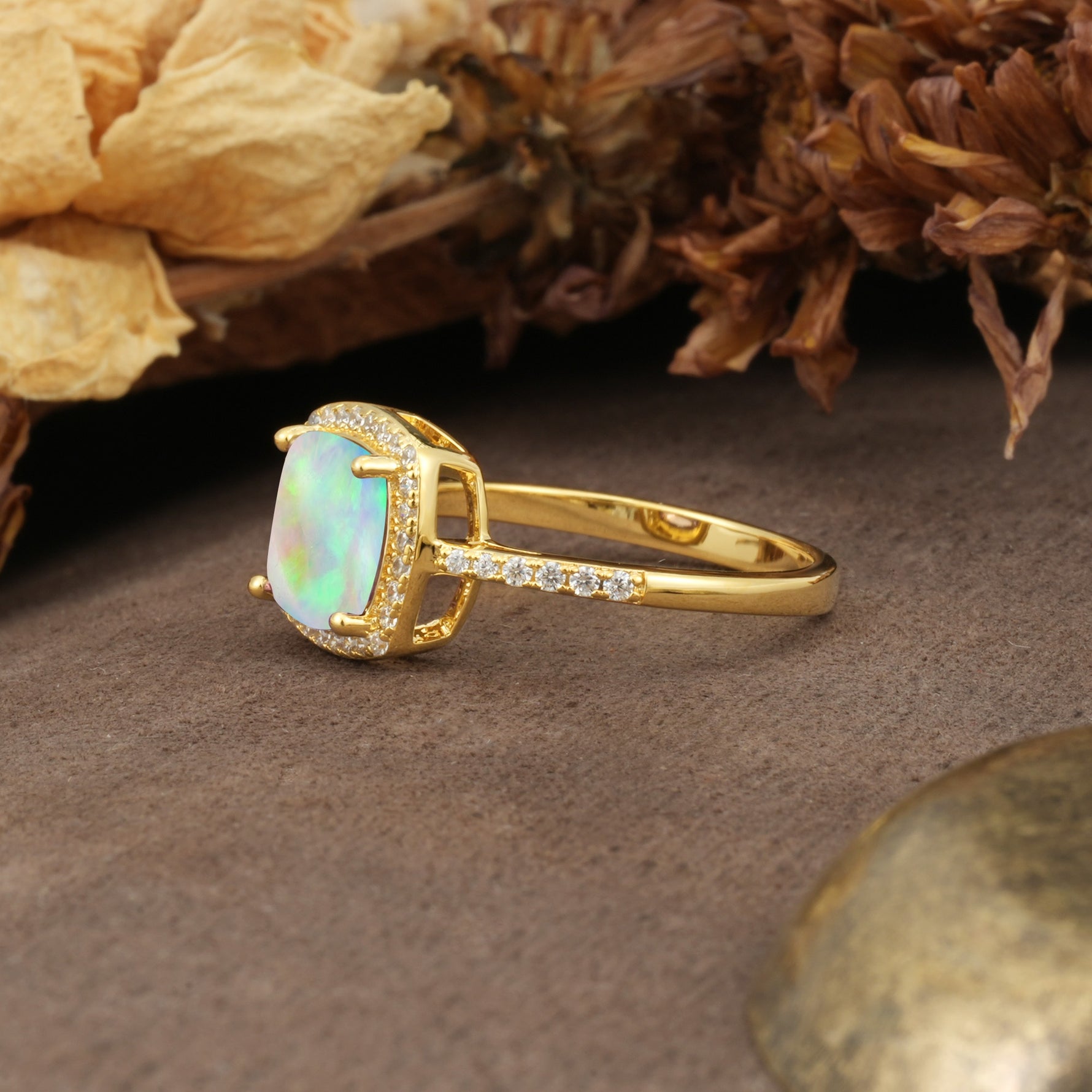 Luxurious and Unique 4-Prong Princess Cut  Fire Opal Engagement Ring - Additional view