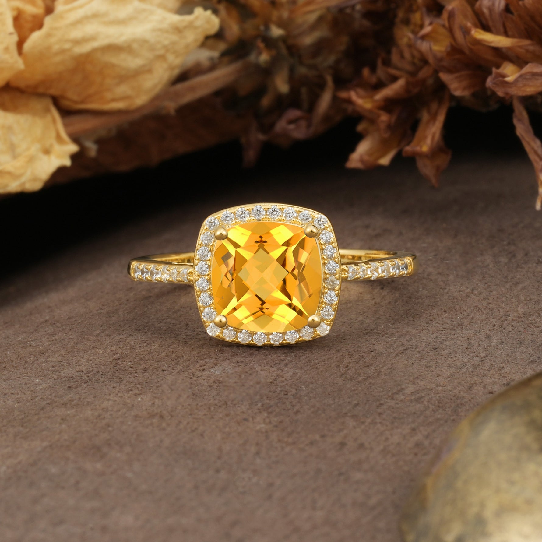 Luxurious and Unique 4-Prong Princess Cut  Citrine Engagement Ring - Additional view