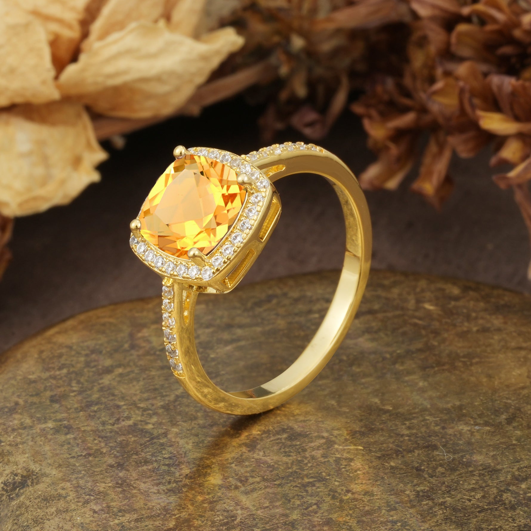 Luxurious and Unique 4-Prong Princess Cut  Citrine Engagement Ring - Additional view