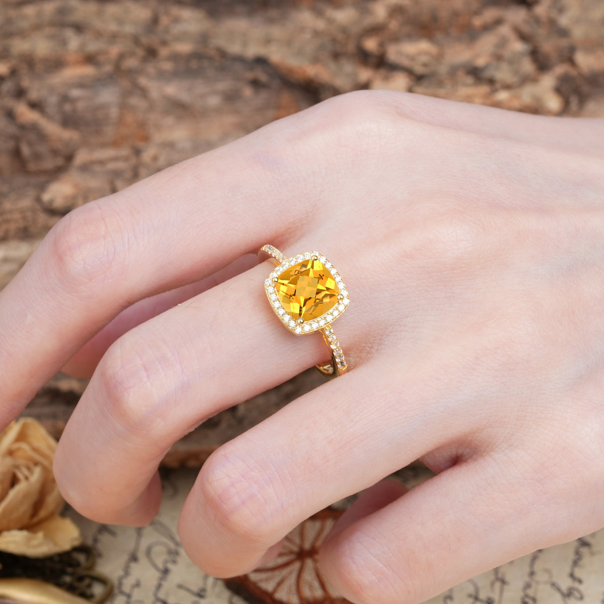 Luxurious and Unique 4-Prong Princess Cut  Citrine Engagement Ring - Additional view