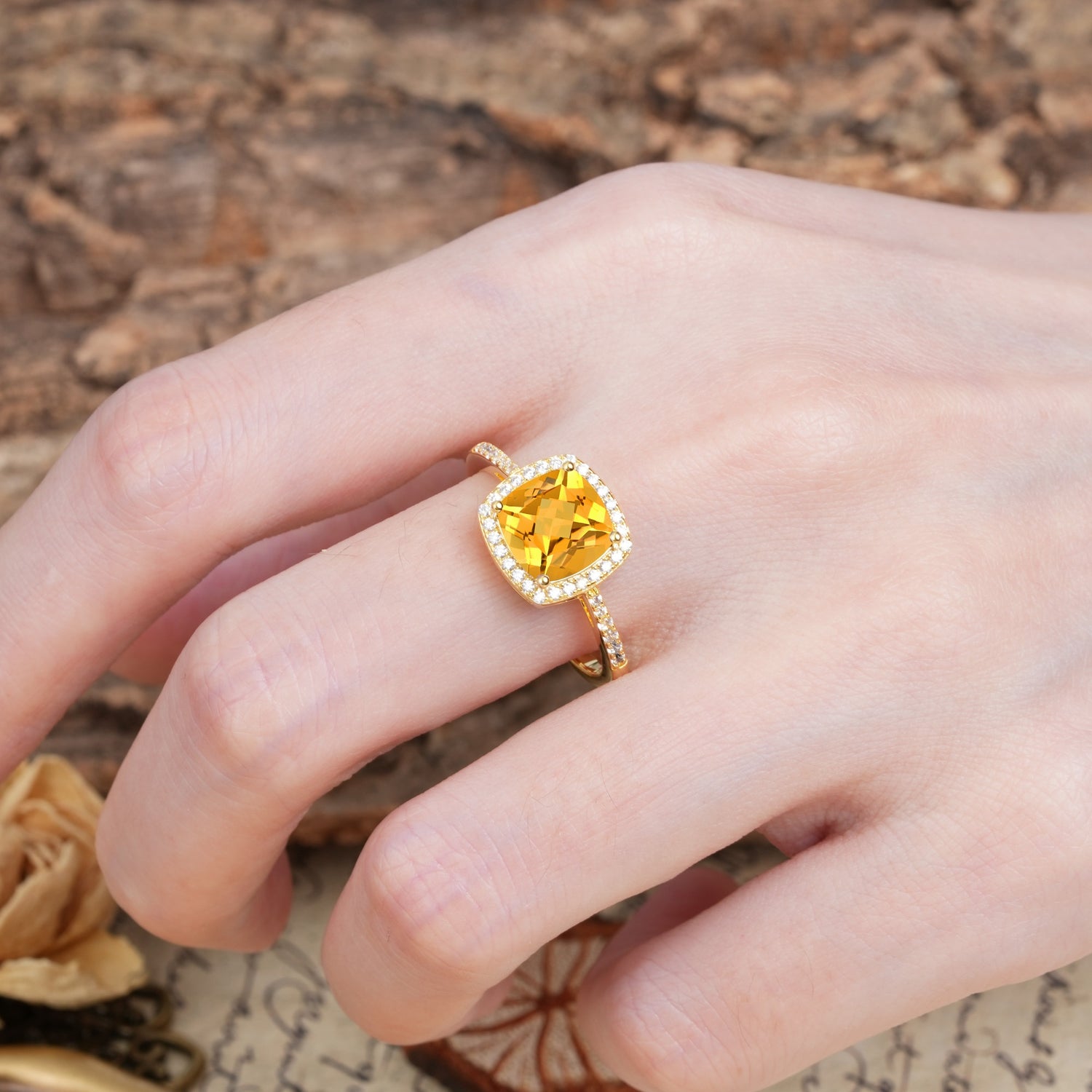 Luxurious and Unique 4-Prong Princess Cut  Citrine Engagement Ring - Additional view