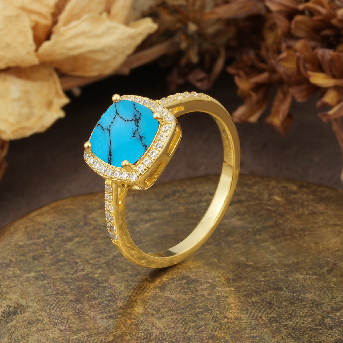 Luxurious and Unique 4-Prong Princess Cut  Turquoise Engagement Ring - Additional view