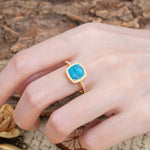 Luxurious and Unique 4-Prong Princess Cut  Turquoise Engagement Ring - Additional view