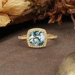 Luxurious and Unique 4-Prong Princess Cut  Moss Agate Engagement Ring - Additional view