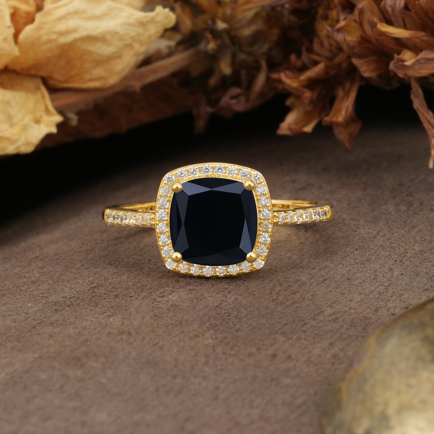 Luxurious and Unique 4-Prong Princess Cut  Black Onyx Engagement Ring - Additional view