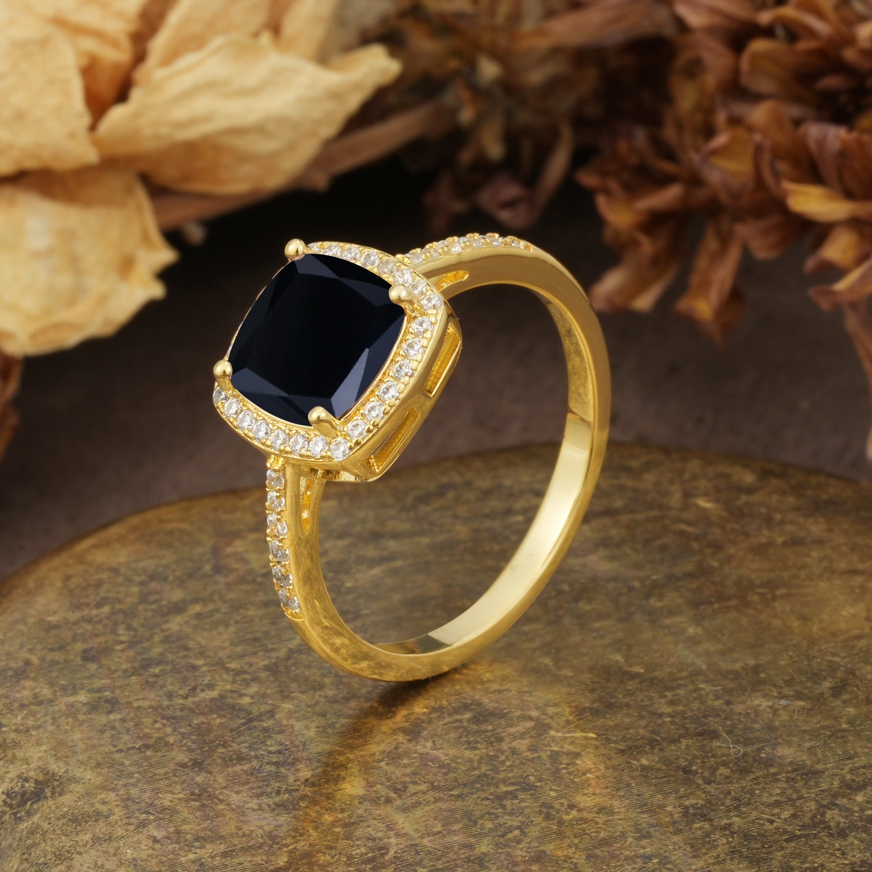 Luxurious and Unique 4-Prong Princess Cut  Black Onyx Engagement Ring - Additional view