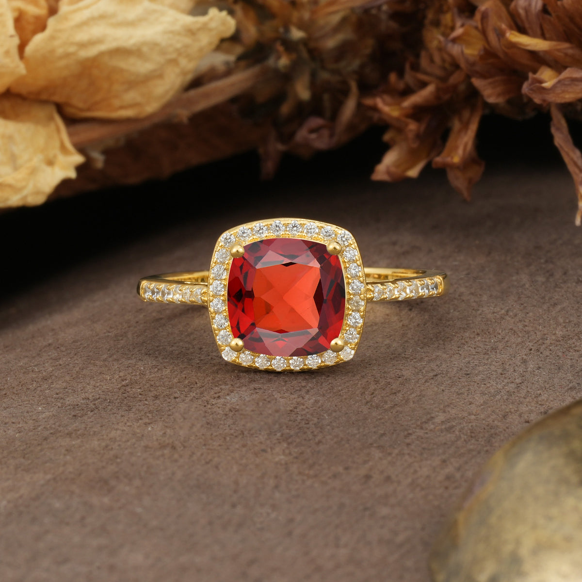 Luxurious and Unique 4-Prong Princess Cut  Garnet Engagement Ring - Additional view