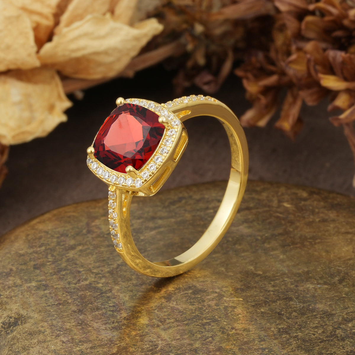Luxurious and Unique 4-Prong Princess Cut  Garnet Engagement Ring - Additional view