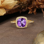 Luxurious and Unique 4-Prong Princess Cut  Amethyst Engagement Ring - Additional view