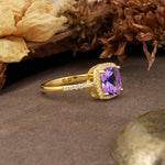 Luxurious and Unique 4-Prong Princess Cut  Amethyst Engagement Ring - Additional view