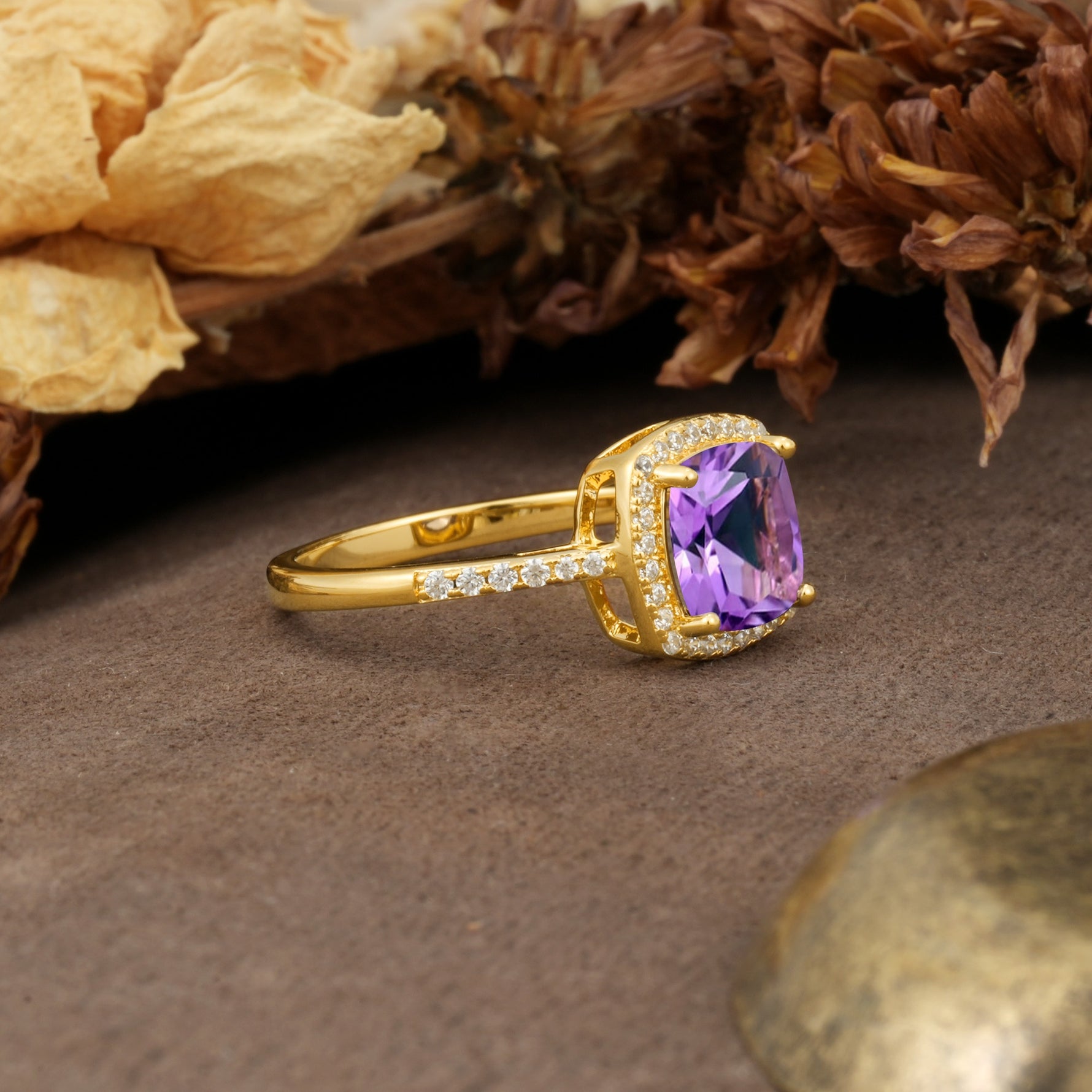 Luxurious and Unique 4-Prong Princess Cut  Amethyst Engagement Ring - Additional view