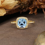 Luxurious and Unique 4-Prong Princess Cut  Aquamarine Engagement Ring - Additional view