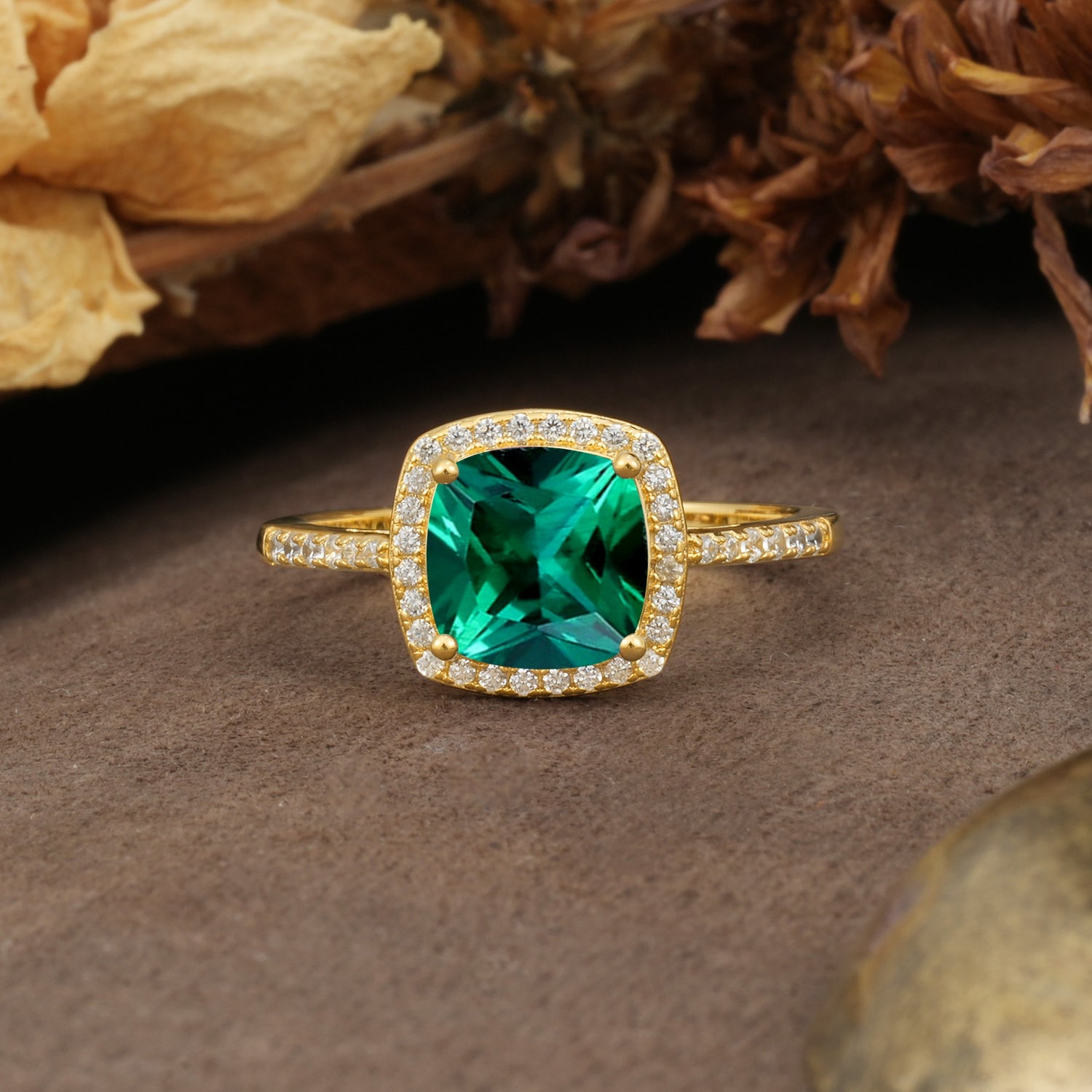 Luxurious and Unique 4-Prong Princess Cut  Emerald Engagement Ring - Additional view