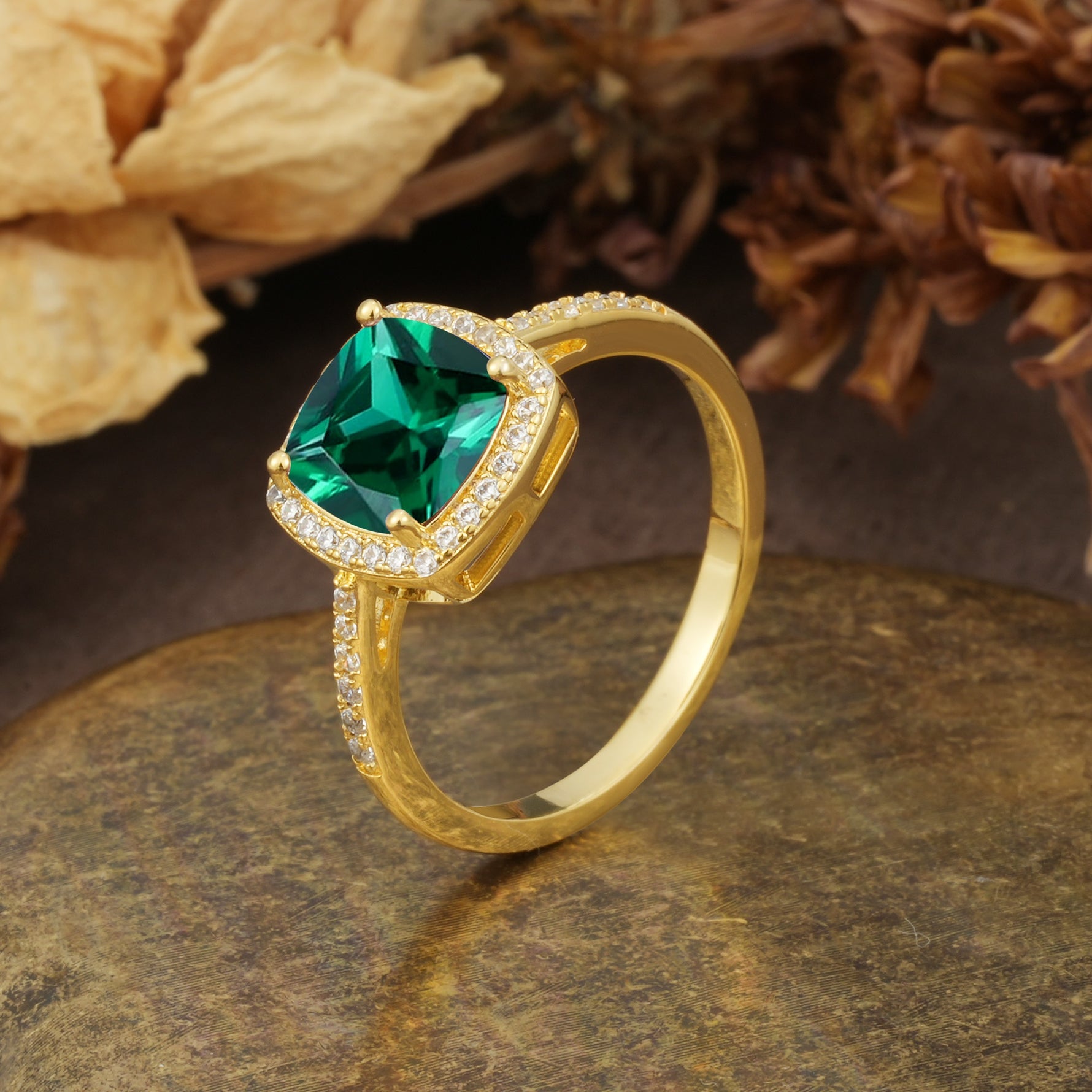 Luxurious and Unique 4-Prong Princess Cut  Emerald Engagement Ring - Additional view