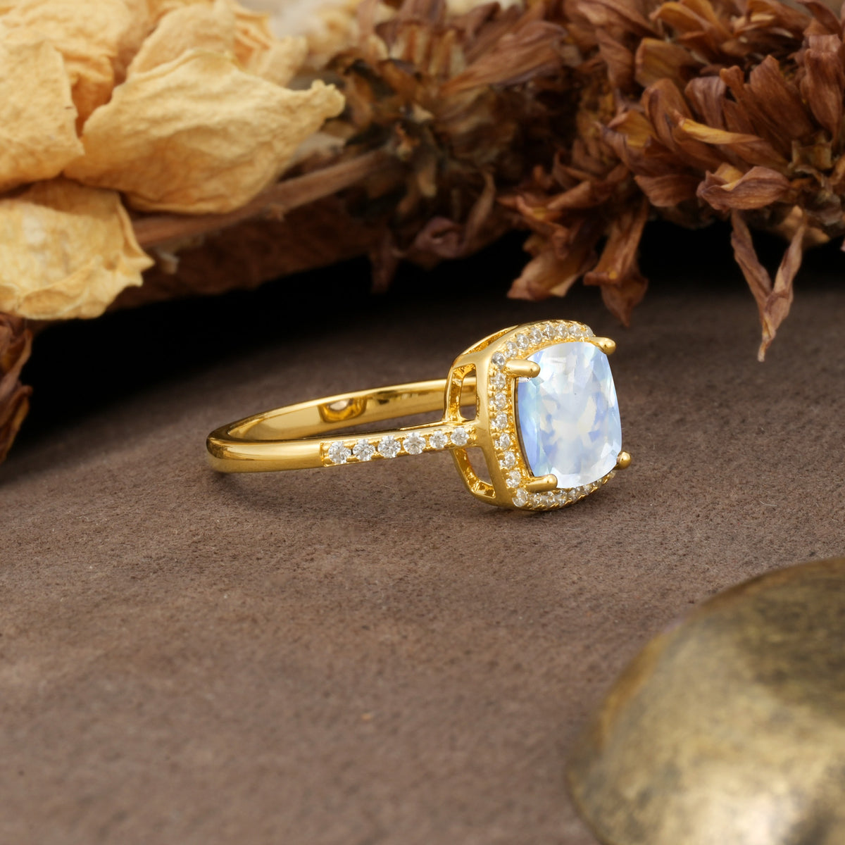 Luxurious and Unique 4-Prong Princess Cut  Moonstone Engagement Ring - Additional view
