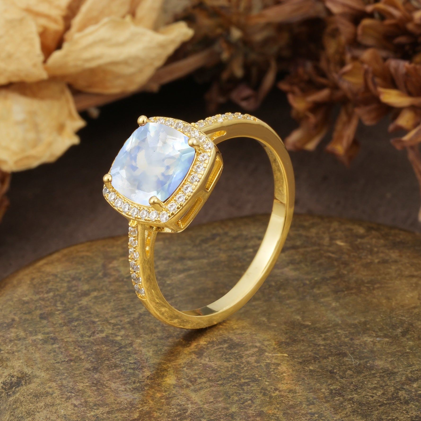 Luxurious and Unique 4-Prong Princess Cut  Moonstone Engagement Ring - Additional view