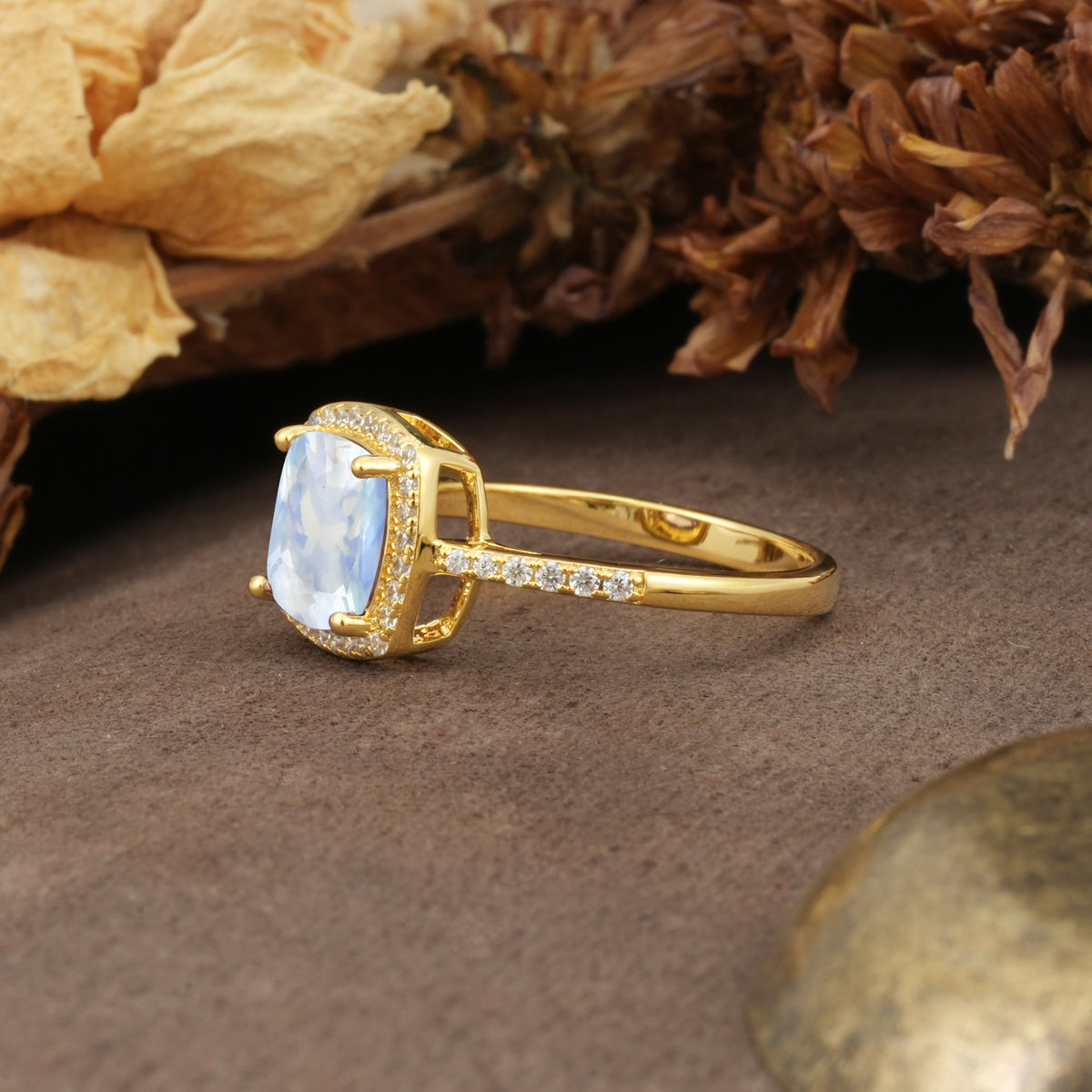 Luxurious and Unique 4-Prong Princess Cut  Moonstone Engagement Ring - Additional view