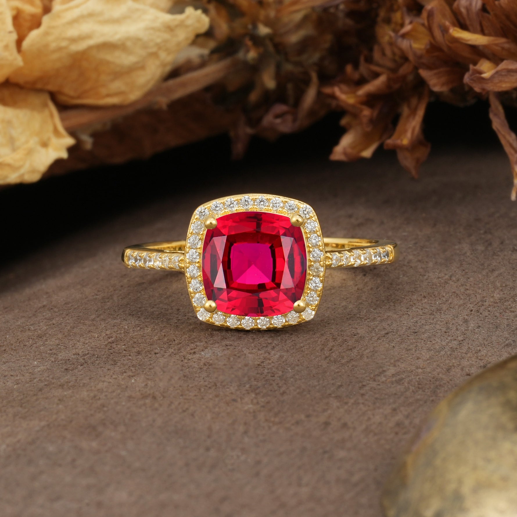 Luxurious and Unique 4-Prong Princess Cut  Ruby Engagement Ring - Additional view