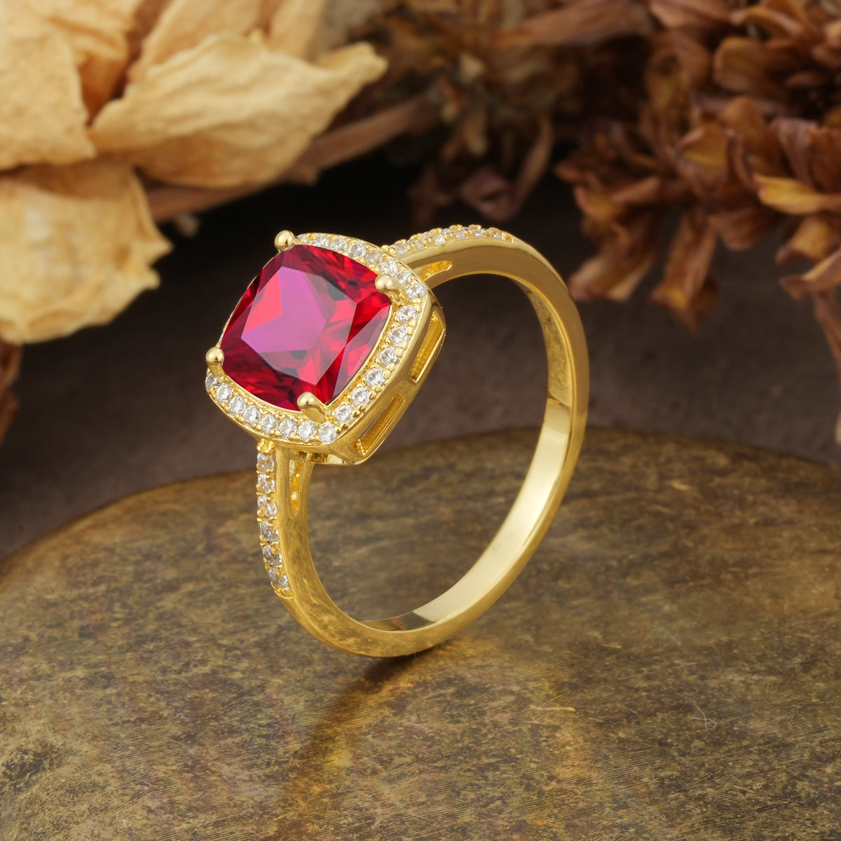 Luxurious and Unique 4-Prong Princess Cut  Ruby Engagement Ring - Additional view