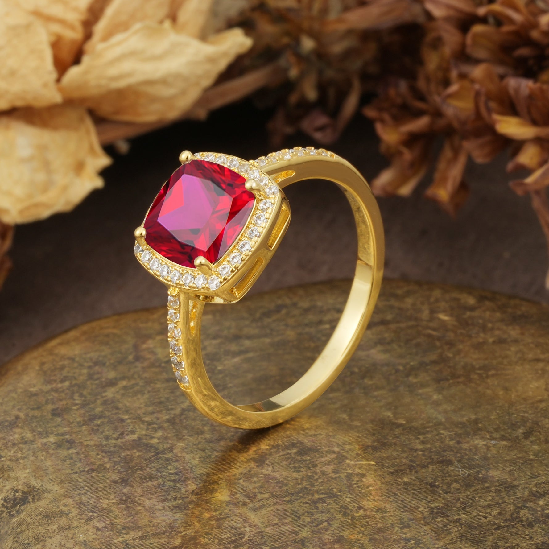 Luxurious and Unique 4-Prong Princess Cut  Ruby Engagement Ring - Additional view