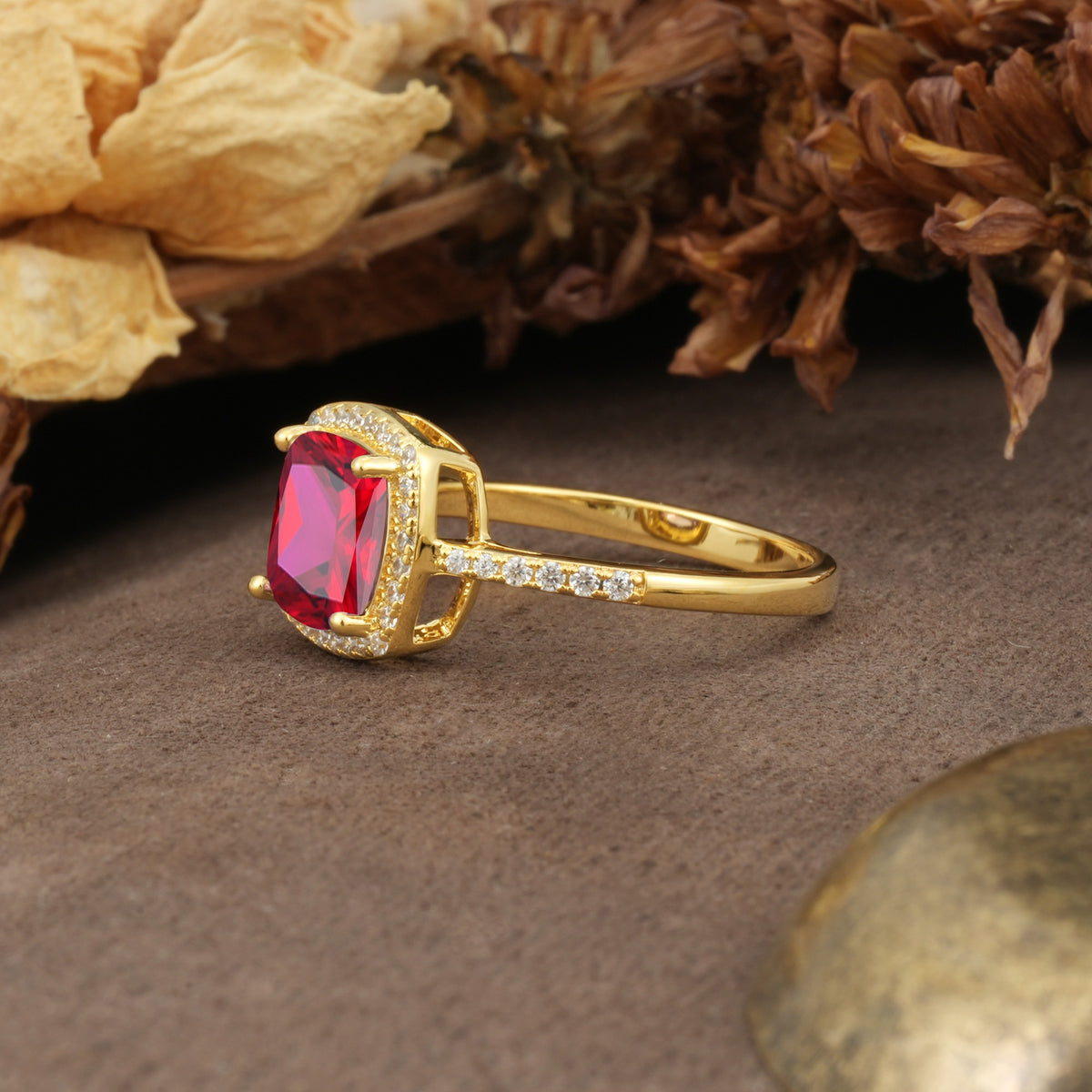 Luxurious and Unique 4-Prong Princess Cut  Ruby Engagement Ring - Additional view