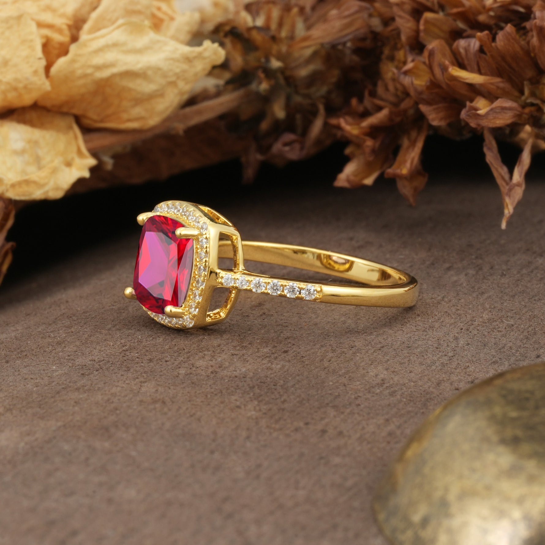 Luxurious and Unique 4-Prong Princess Cut  Ruby Engagement Ring - Additional view