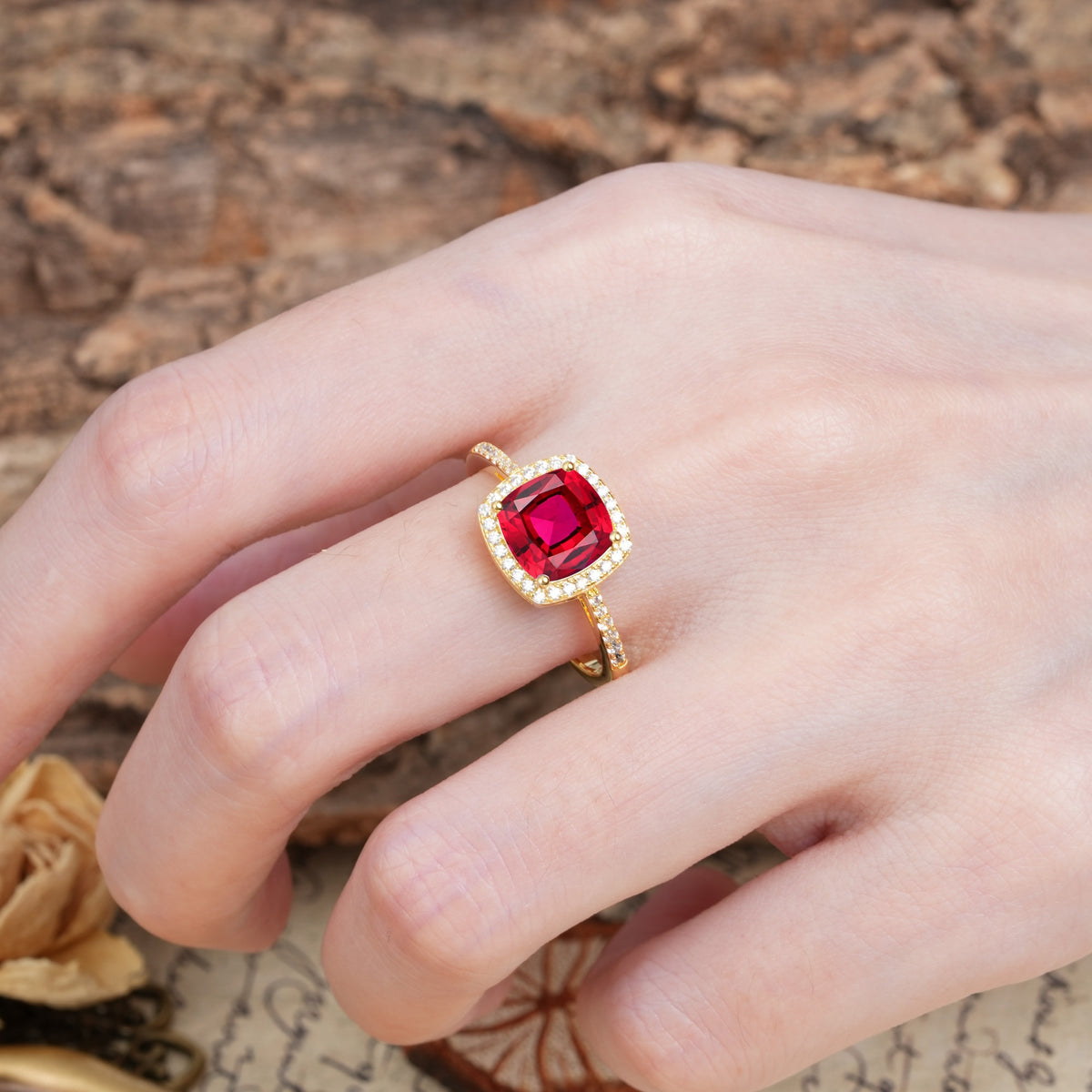 Luxurious and Unique 4-Prong Princess Cut  Ruby Engagement Ring - Additional view