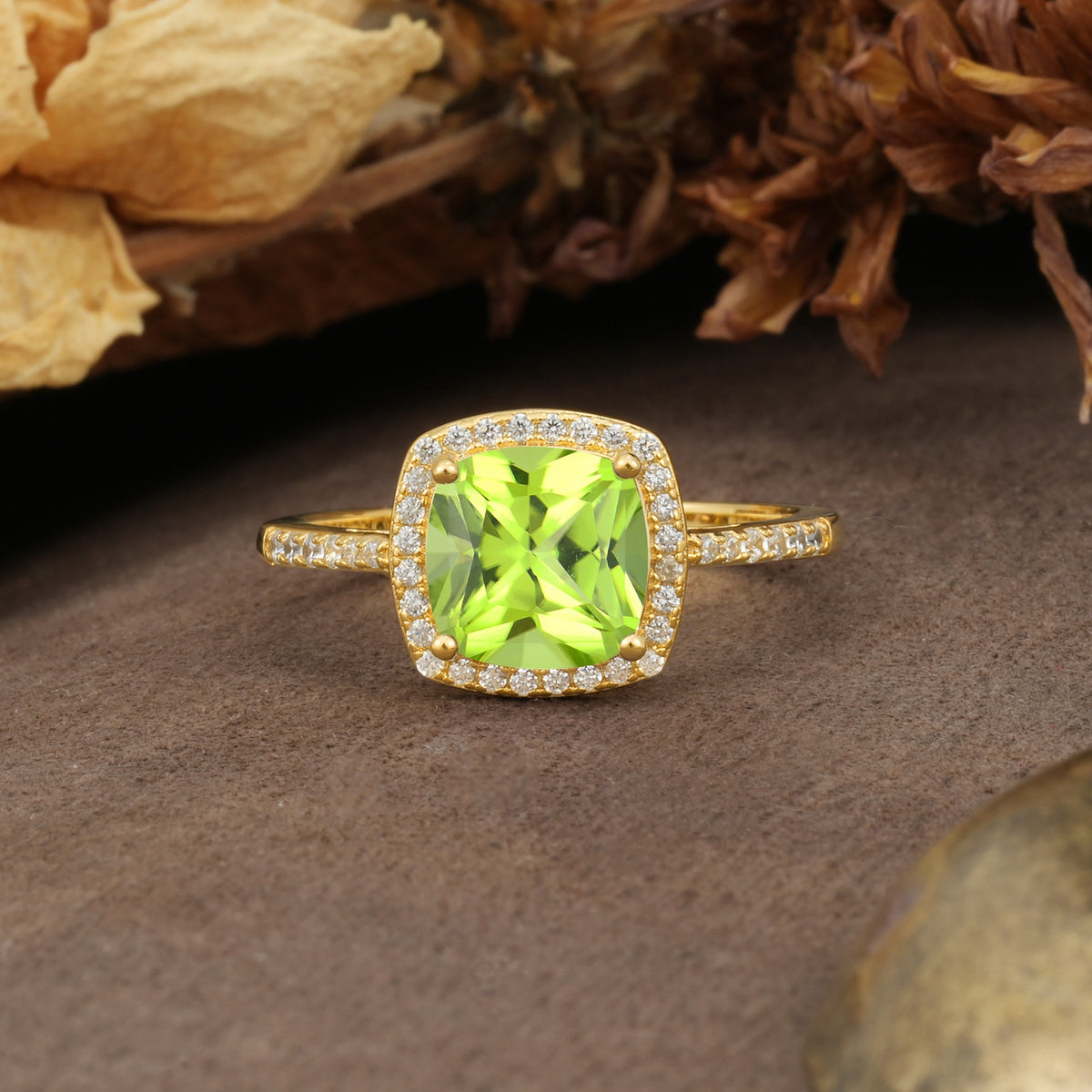 Luxurious and Unique 4-Prong Princess Cut  Peridot Engagement Ring - Additional view