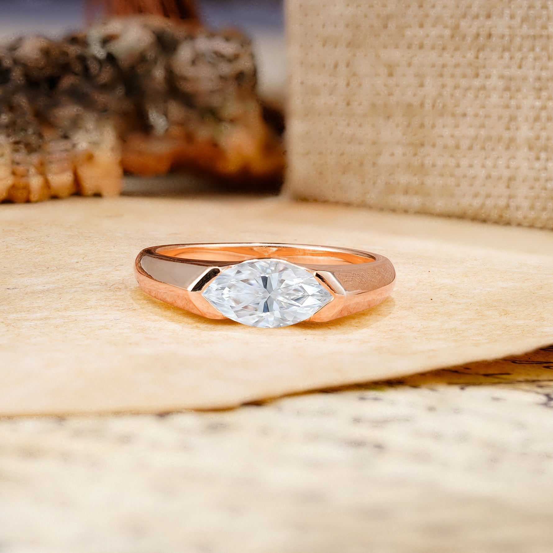 Classic Unique 3-Prong Pear Cut Moissanite Two stones Engagement Ring - Additional view